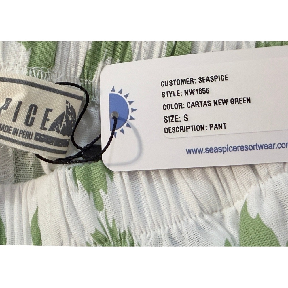 Seaspice Resort Wear Pant S Green White Ikat Boho Tiered Peruvian Cotton NW1856 - Picture 5 of 8